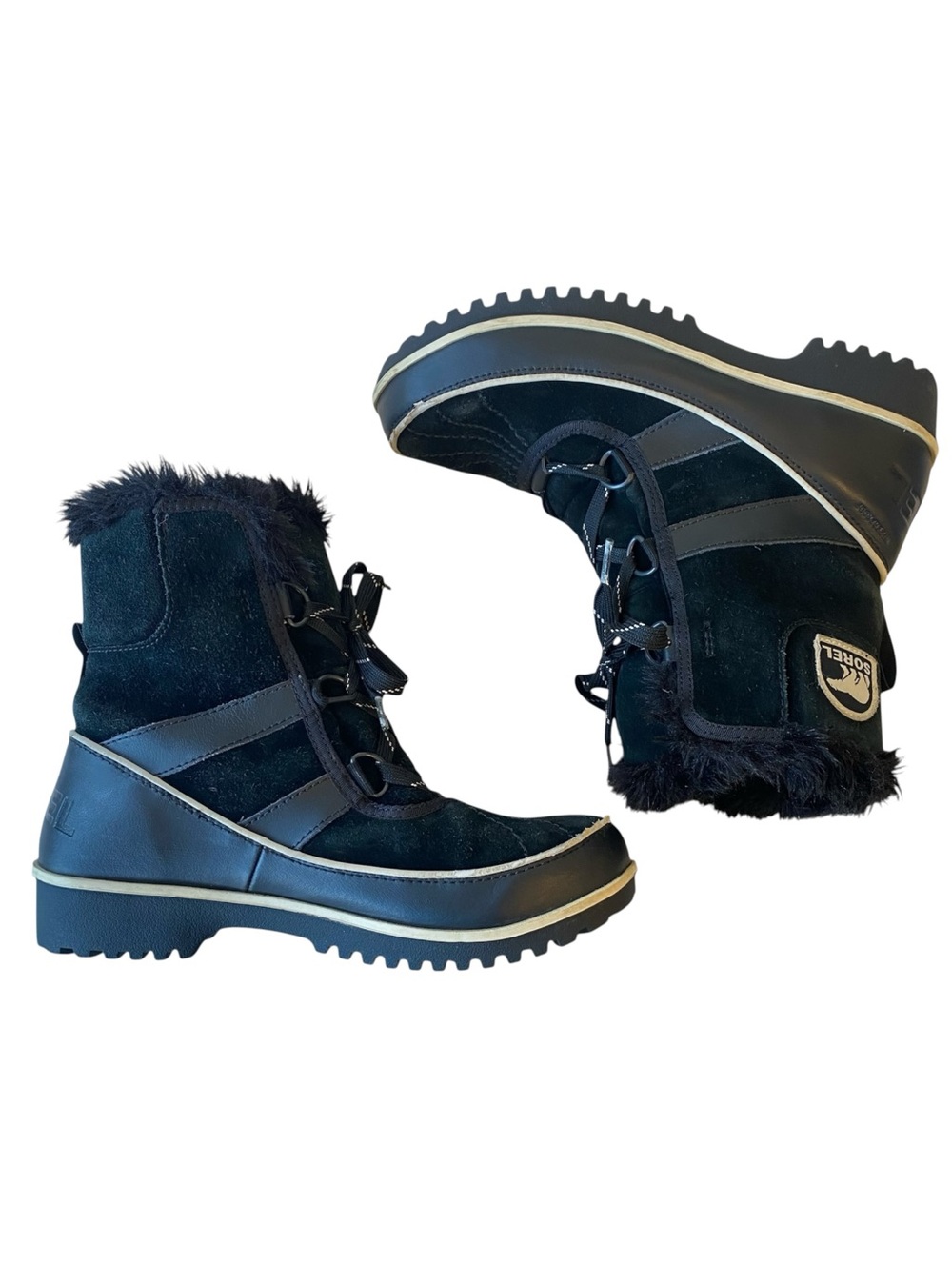 Sorel Tivoli II Snow Boots Womens 7 Black Waterproof Suede Faux Fur Lined Winter